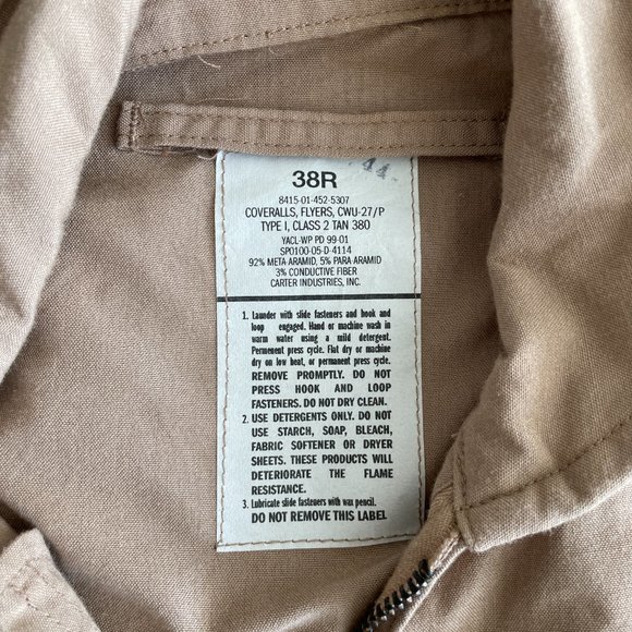 Genuine Us Air Force USAF Nomex Fire Resistant Flight Suit CWU-27/P - 38R. - Picture 10 of 11